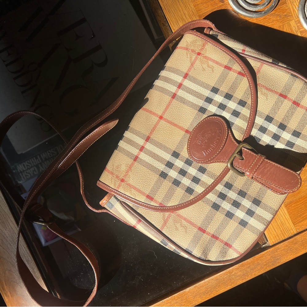Burberry Tan and Brown Crossbody Bag with Signature Check